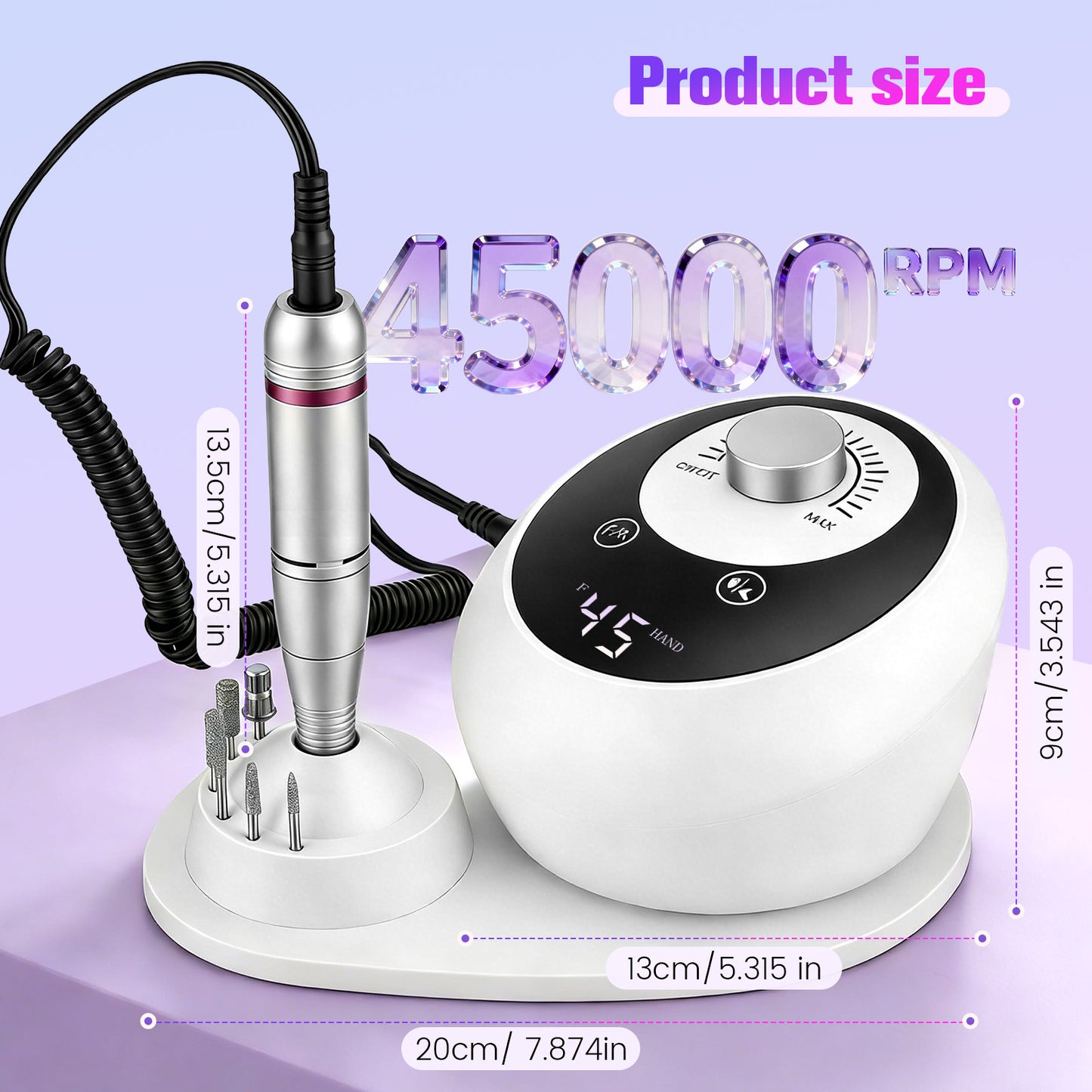 Ponceuse Ongles Électrique 45000 tr/min – Machine Manucure Professionnelle Portable – Kit Nail Drill
