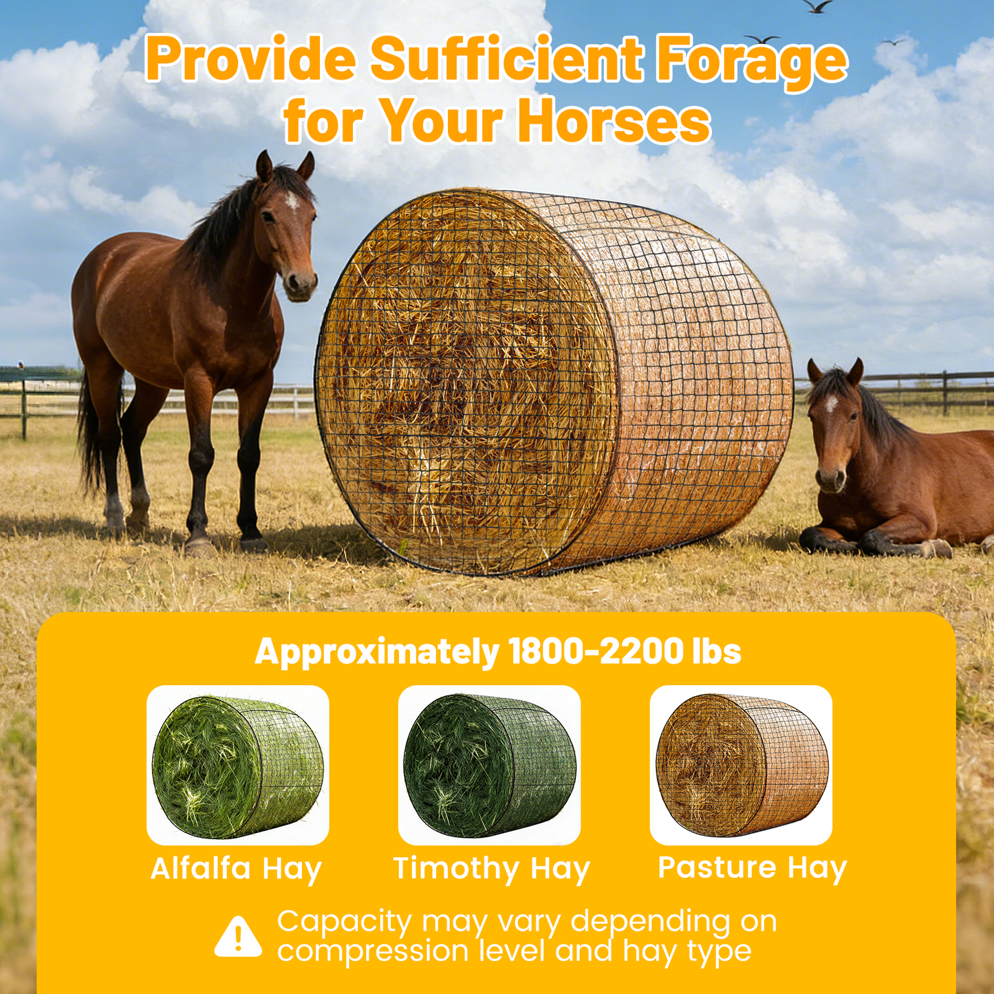 Sac à Foin Cheval Filet Nylon – Alimentation Lente Grand Format – Sac Nourrissage Chevaux Bovins