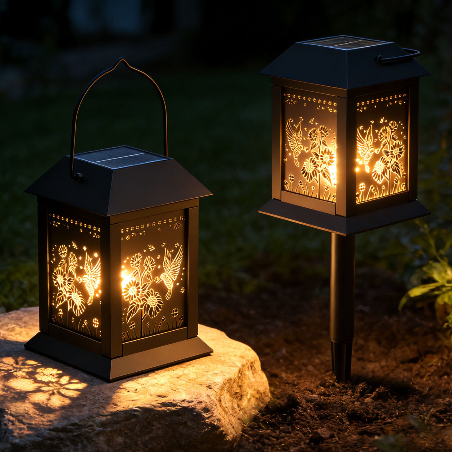 Lot 2 Lanternes Solaires Extérieur – Lumière LED Bougie Vacillante Étanche Jardin – Décoration Suspendue