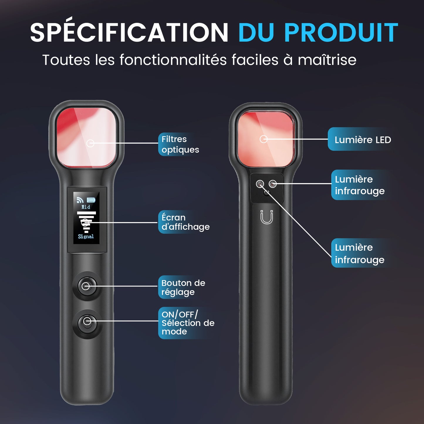 Détecteur Caméra Espion 4-en-1 – Détecteur Infrarouge + Signaux + GPS – Anti Espionnage Portable