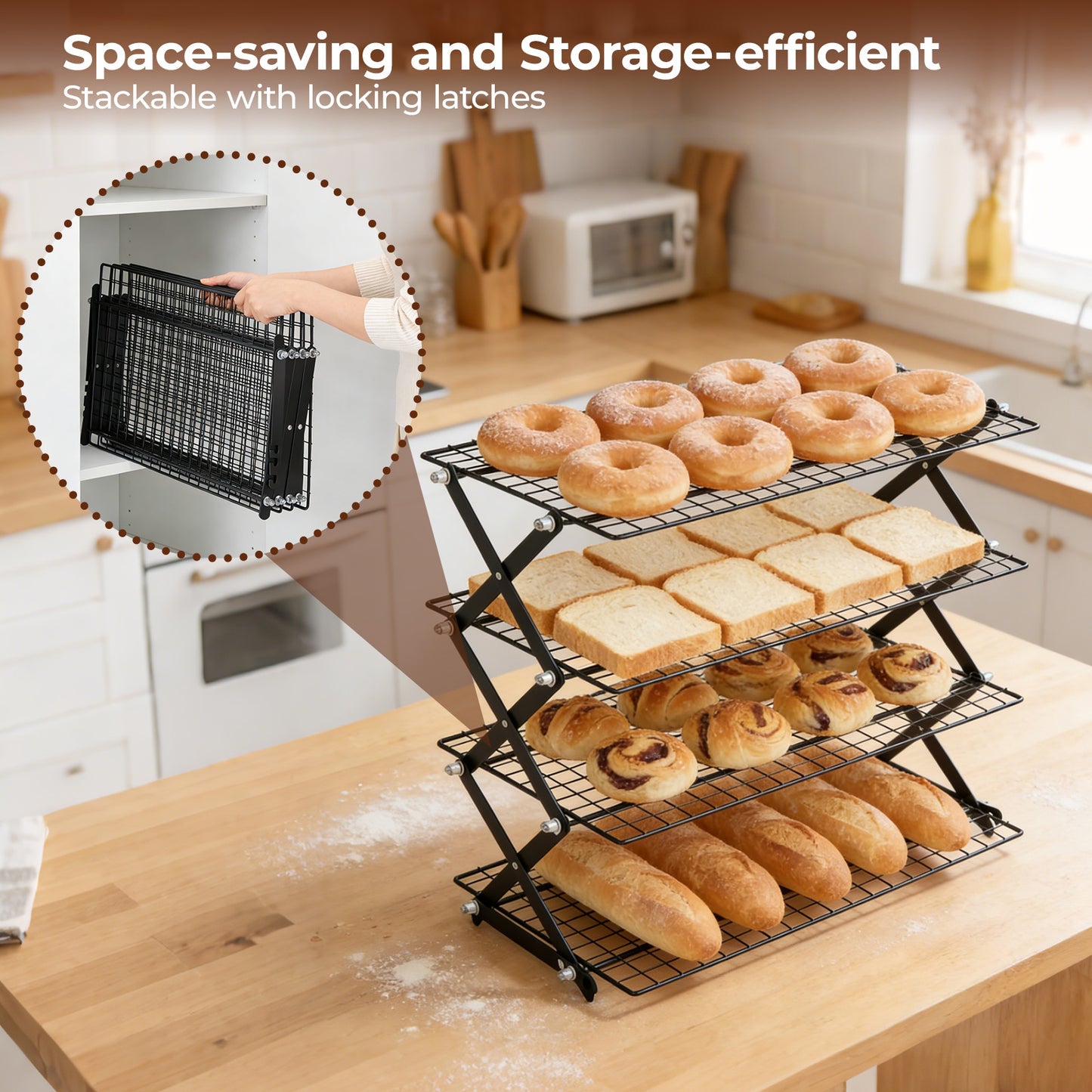 Grille Refroidissement Pâtisserie 4 Niveaux Pliable – Support Gâteaux Pain Cuisine – Présentoir Desserts