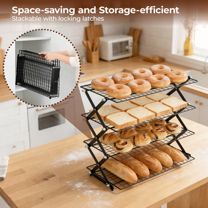 Grille Refroidissement Pâtisserie 4 Niveaux Pliable – Support Gâteaux Pain Cuisine – Présentoir Desserts