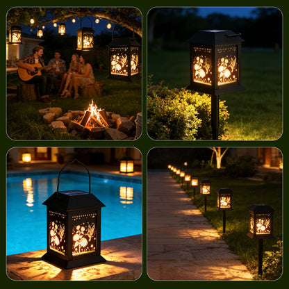 Lot de 2 Lanternes Solaires Extérieur – LED Bougie Vacillante Étanche – Décoration Jardin Terrasse Suspendue