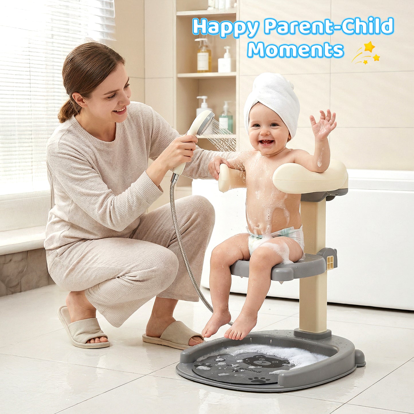 Support de Bain Bébé Réglable – Siège Douche Antidérapant Enfant Hauteur Ajustable