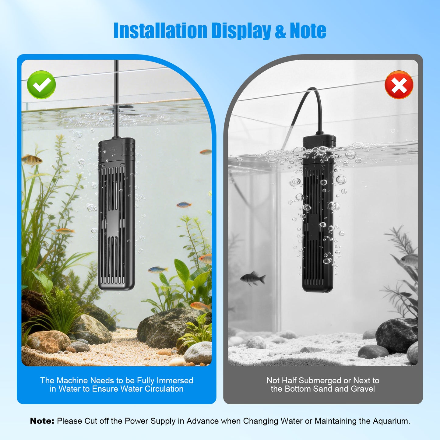 Chauffage Aquarium 300W/600W – Barre Chauffante Submersible LCD Température Réglable – Poissons Tortues
