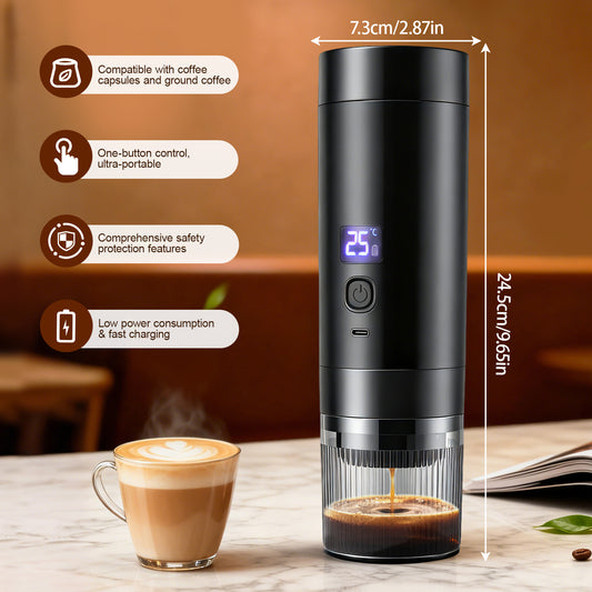 Machine à Café Portable Rechargeable 20 Bars – Sans Fil USB-C – Compatible Capsules & Café Moulu – Expresso Nomade