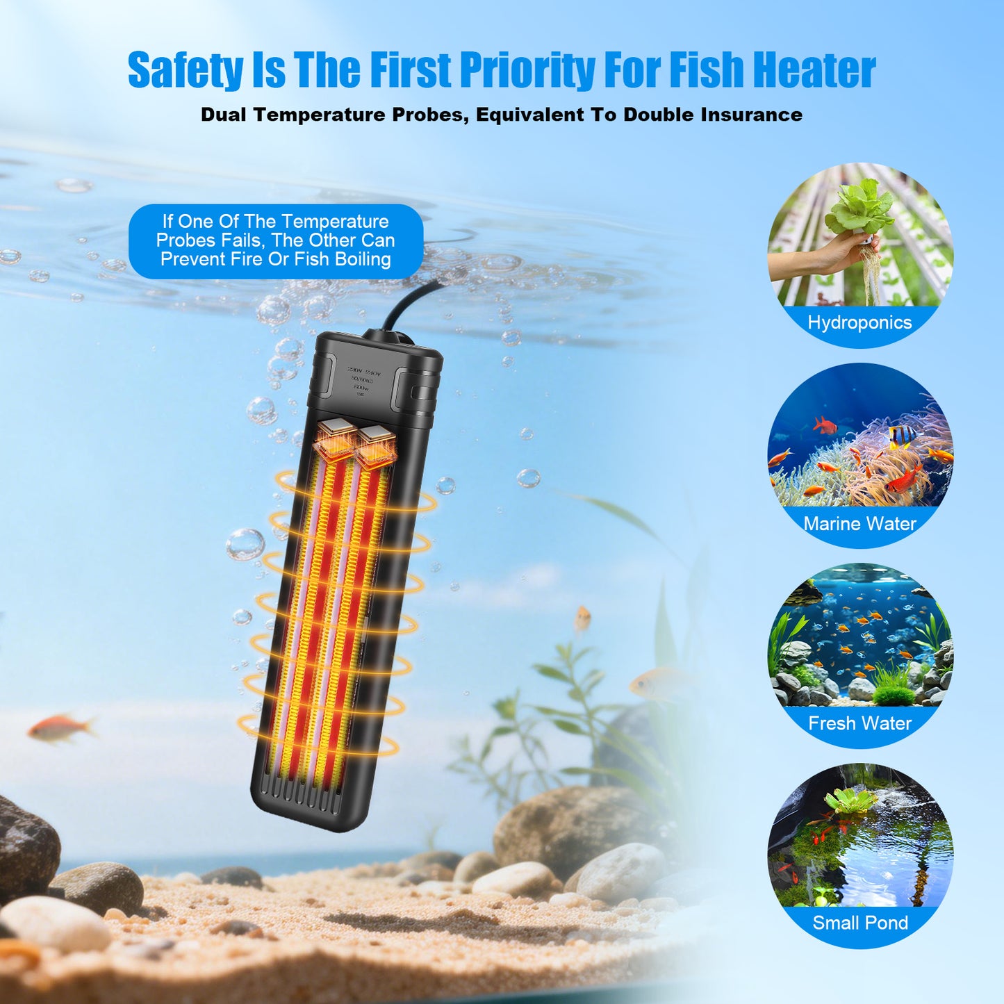 Chauffage Aquarium 300W/600W – Barre Chauffante Submersible LCD Température Réglable – Poissons Tortues