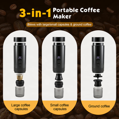 Machine à Café Portable 20 Bars Rechargeable USB-C – Expresso Nomade Sans Fil – Compatible Capsules & Café Moulu – Écran Numérique
