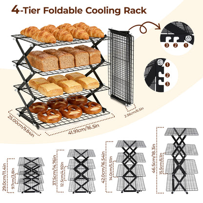 Grille Refroidissement Pâtisserie 4 Niveaux Pliable – Support Gâteaux Pain Cuisine – Présentoir Desserts
