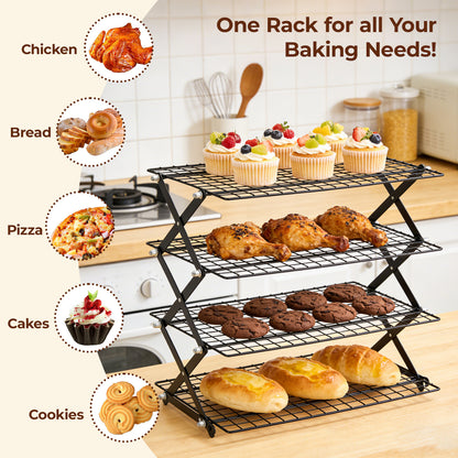 Grille Refroidissement Pâtisserie 4 Niveaux Pliable – Support Gâteaux Pain Cuisine – Présentoir Desserts