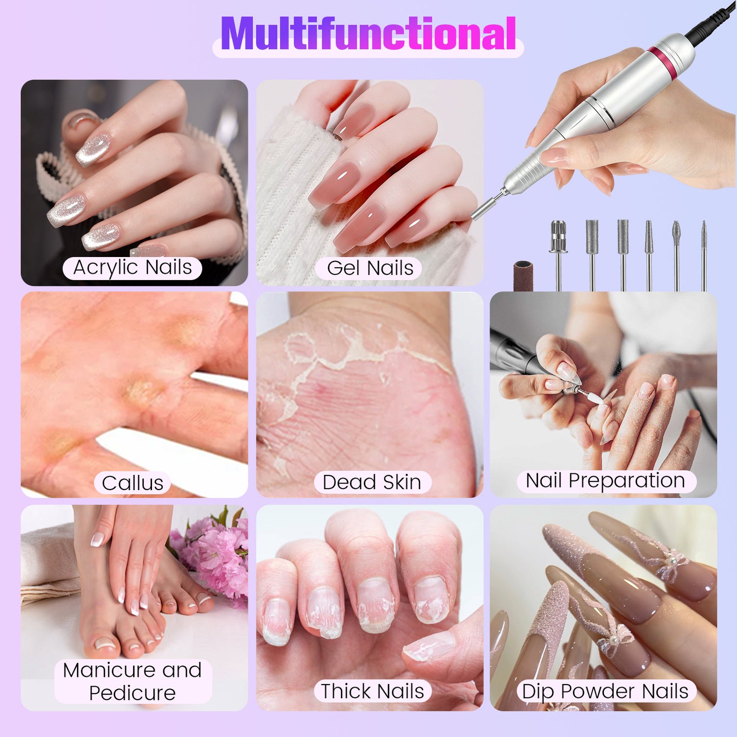 Ponceuse Ongles Électrique 45000 tr/min – Machine Manucure Professionnelle Portable – Kit Nail Drill
